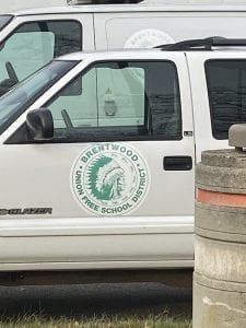 An image of Brentwood’s school vehicle is seen outside Brentwood High School’s Sonderling Center, photographed November, 2019.