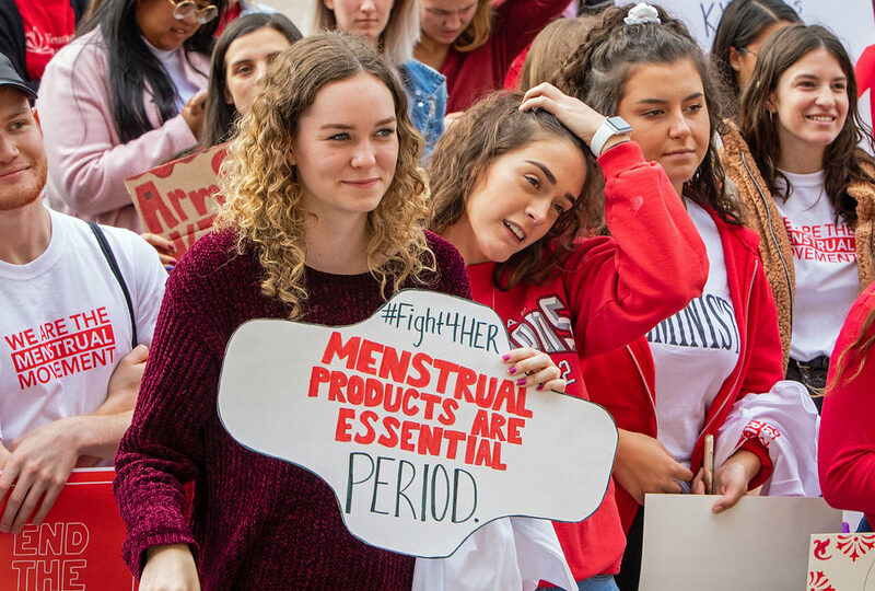 Young protestors fight for menstrual equity on National Period Day in Columbus, OH in 2019.