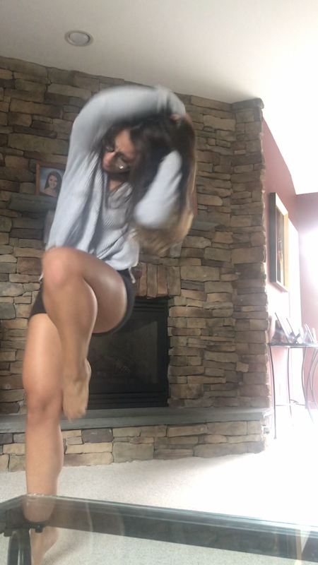 Caitlin Hornik dancing in her living room via a Zoom dance class.  [Photo courtesy of Caitlin Hornik]