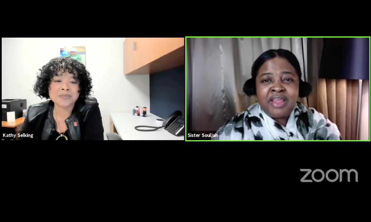 Zoom Screenshot of Sister Souljah and TLCP Library reporter/host