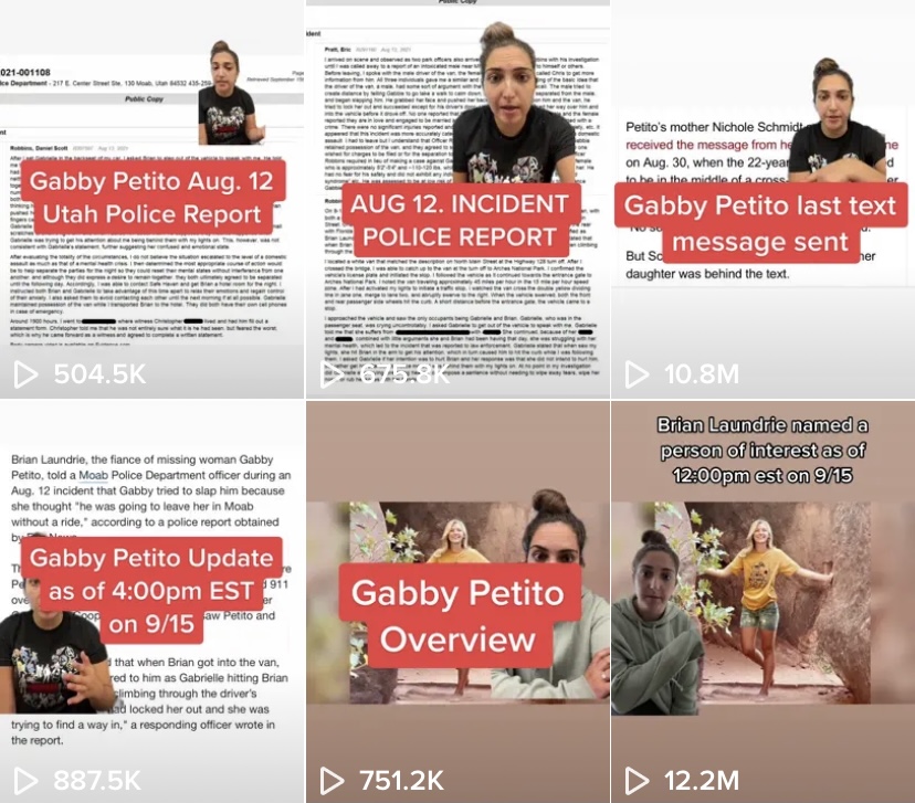 A screenshot of videos posted to Haley Toumaian's TikTok page