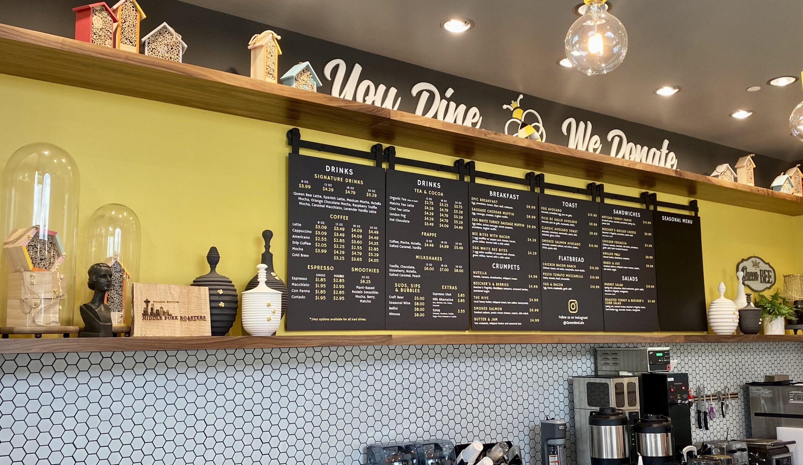 Queen Bee cafe menu board