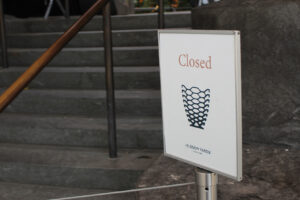 A sign that says "Closed" with a graphic of The Vessel