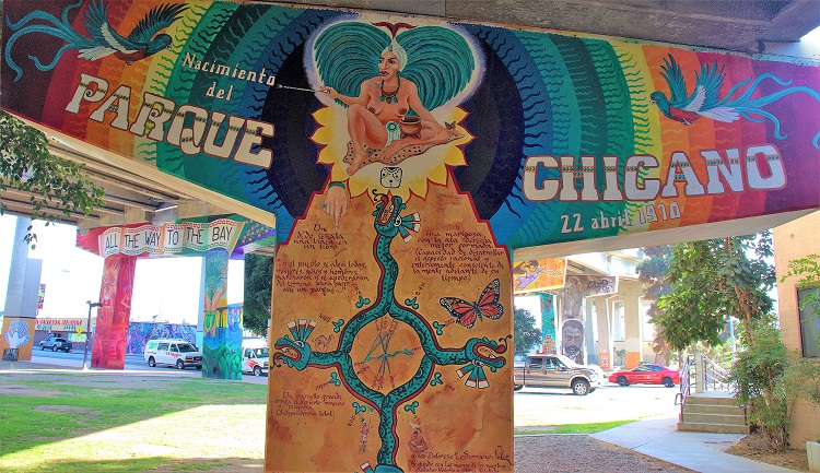 "Nacimiento Del Parque Chicano" mural painted by Dolores Serrano (Photo Credit: Shirley Ojeda)