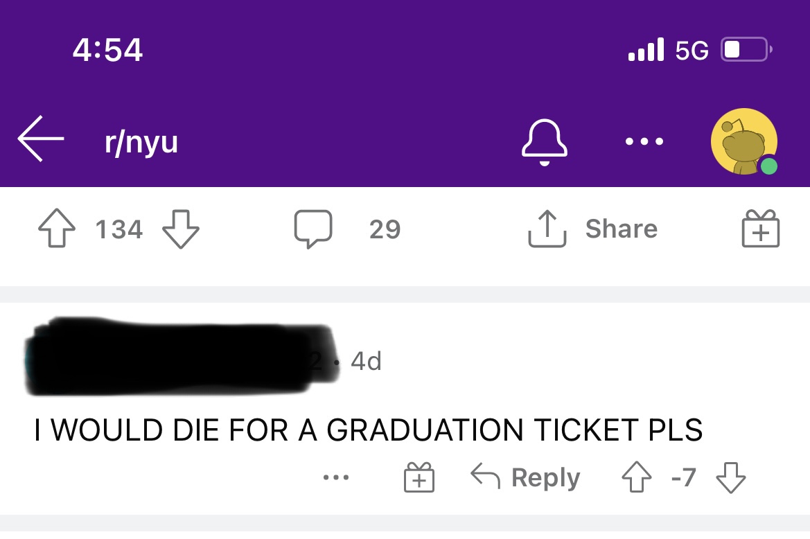 Taylor Swift fan attempts to buy a graduation ticket on NYU's Reddit page