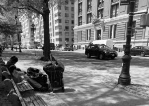 Unhoused individual sleeping in Central Park
