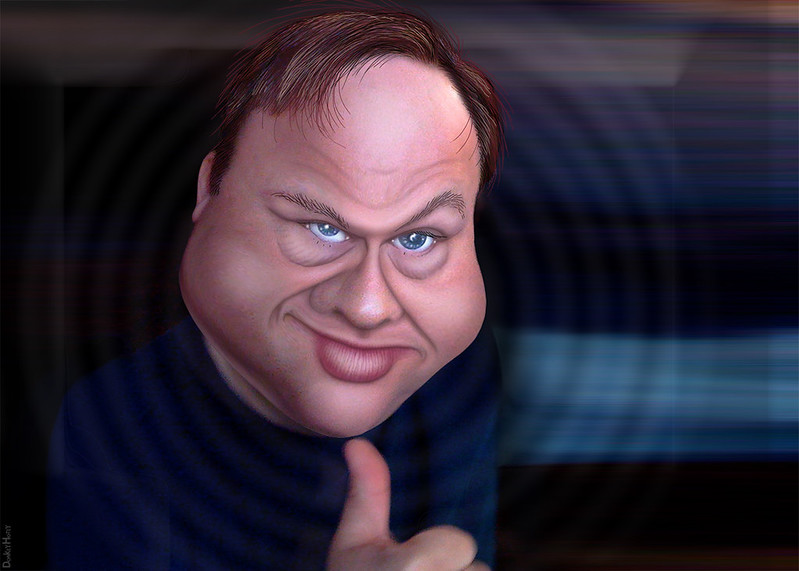 Character animation of Alex Jones, the host of Infowars