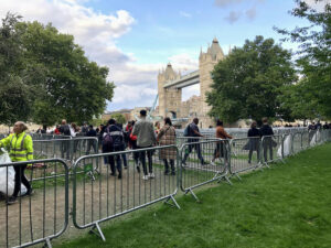 People awaiting the queen's funeral procession
