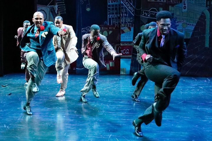 Dance captain and ensemble member Michael Charles on stage with cast members of "Guys and Dolls" at the WBTT.