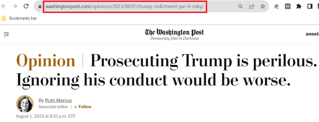 Screenshot of Washington Post