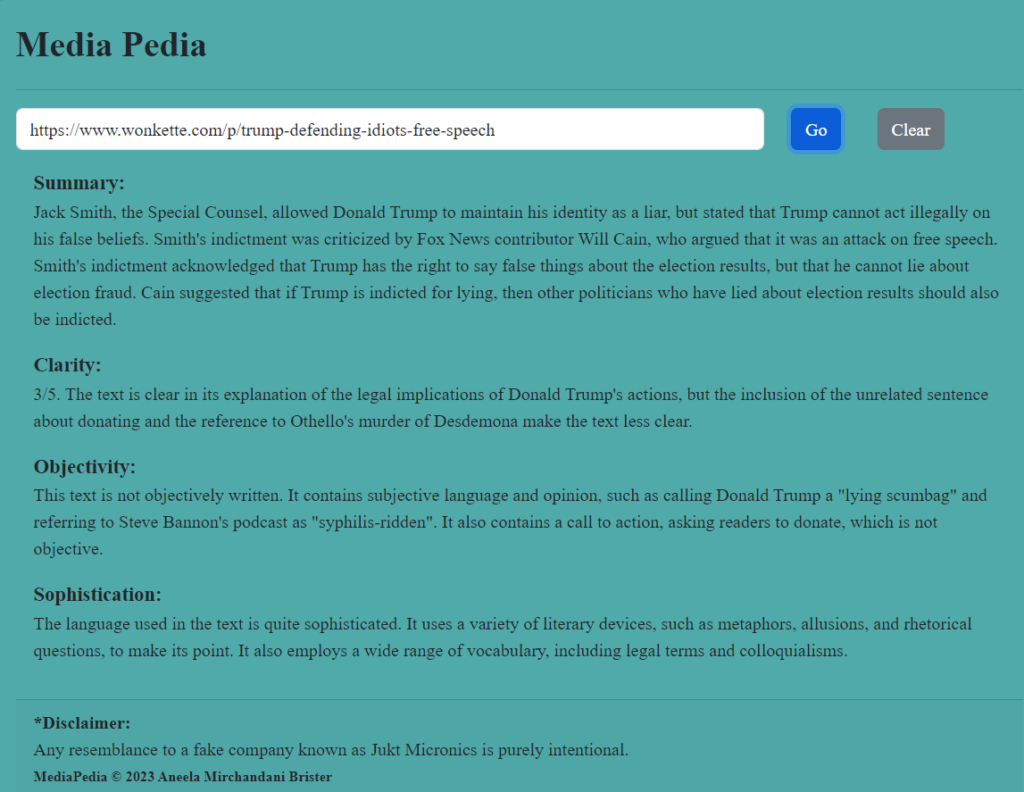 Screenshot of Media Pedia