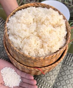 a basket of cooked rice