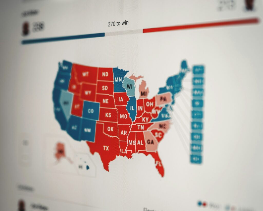 Map of U.S. States Indicating Blue and Red States