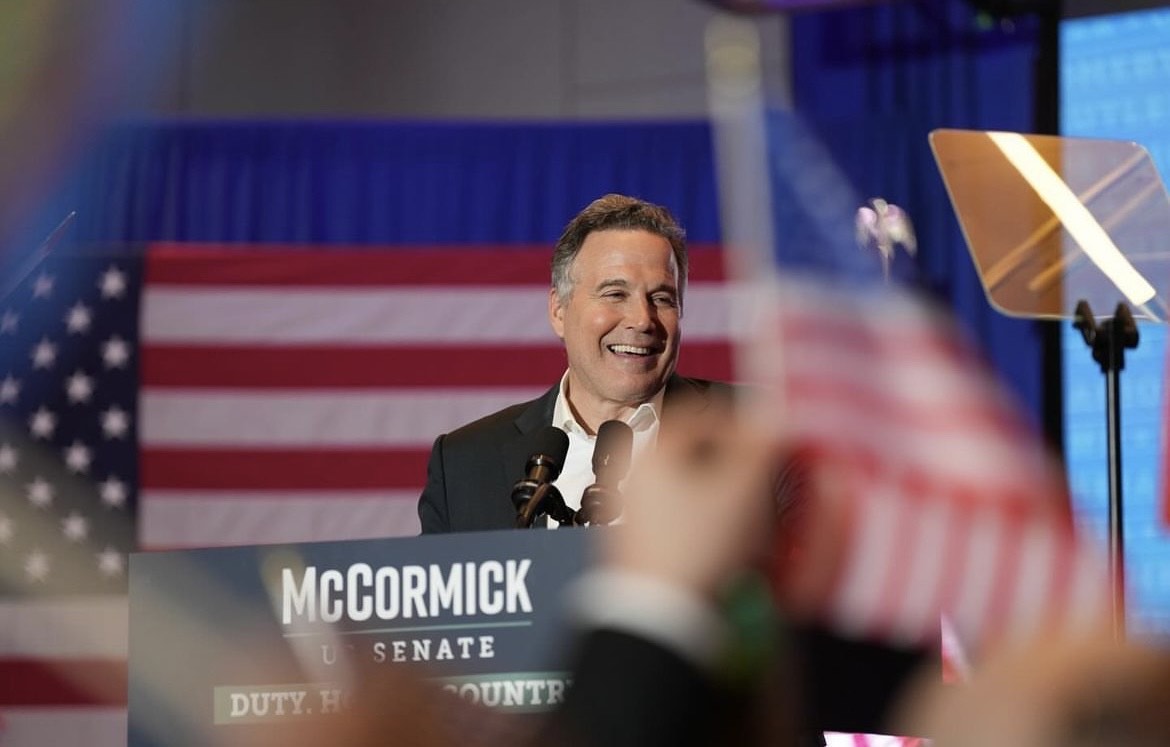 Photo captured during David McCormick's victory speech for Pennsylvania Senator.