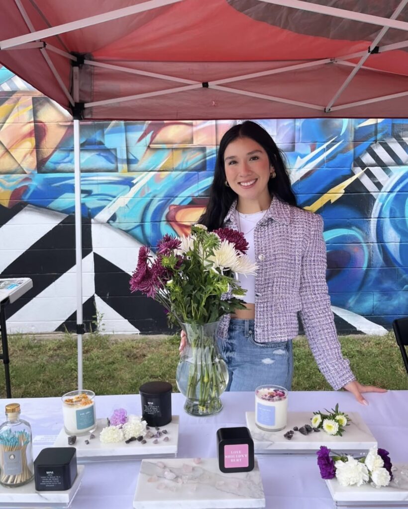 Christy Gonzalez and Mine Not Yours Candles at event in Waco, Texas