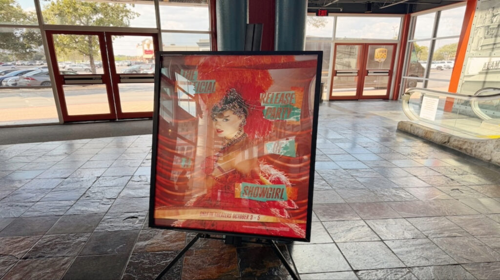 A poster promoting Taylor Swift's new album, "The Life of a Showgirl."