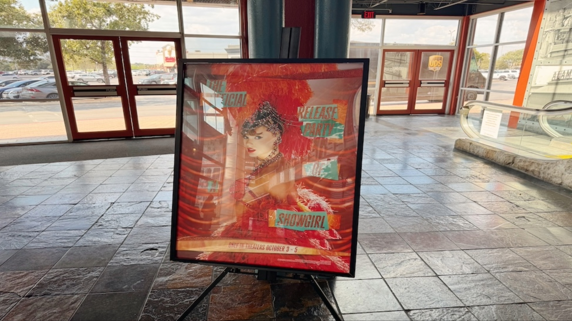 A poster promoting Taylor Swift's new album, "The Life of a Showgirl."