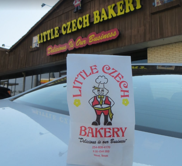 Czech Stop pastry bag outside of storefront