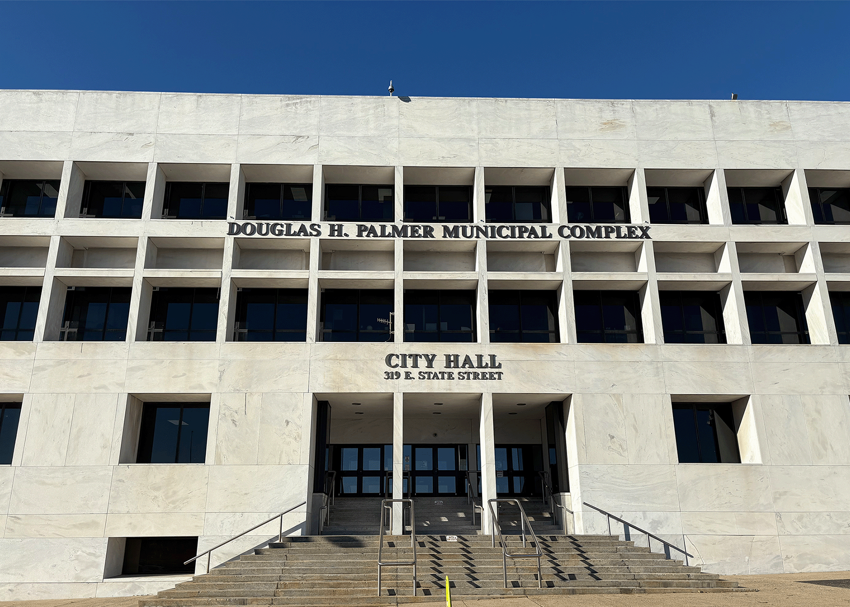 Photo of the front of Trenton's City Hall, where Trenton City Council meetings take place