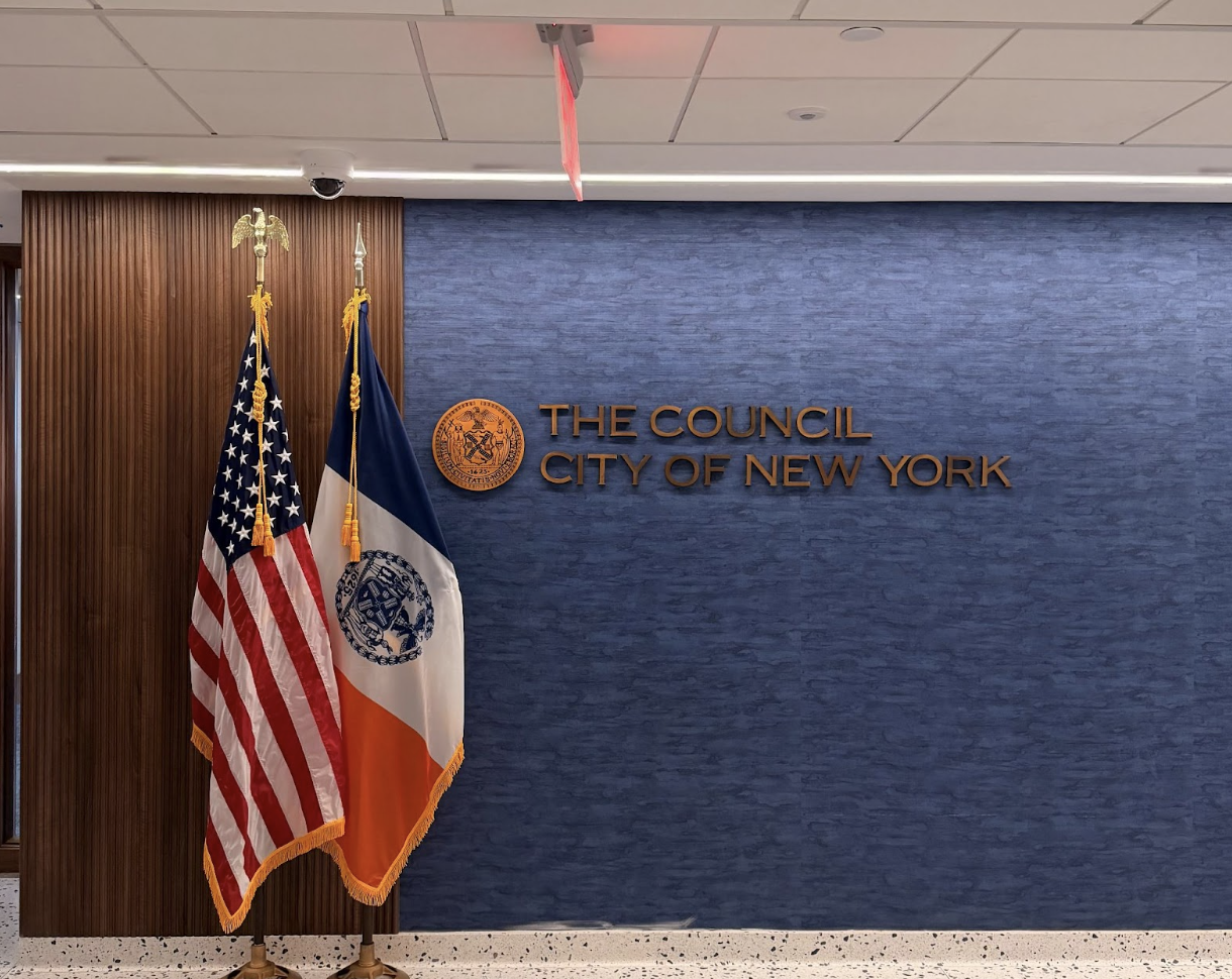 A picture in front of The Council City of New York sign.
